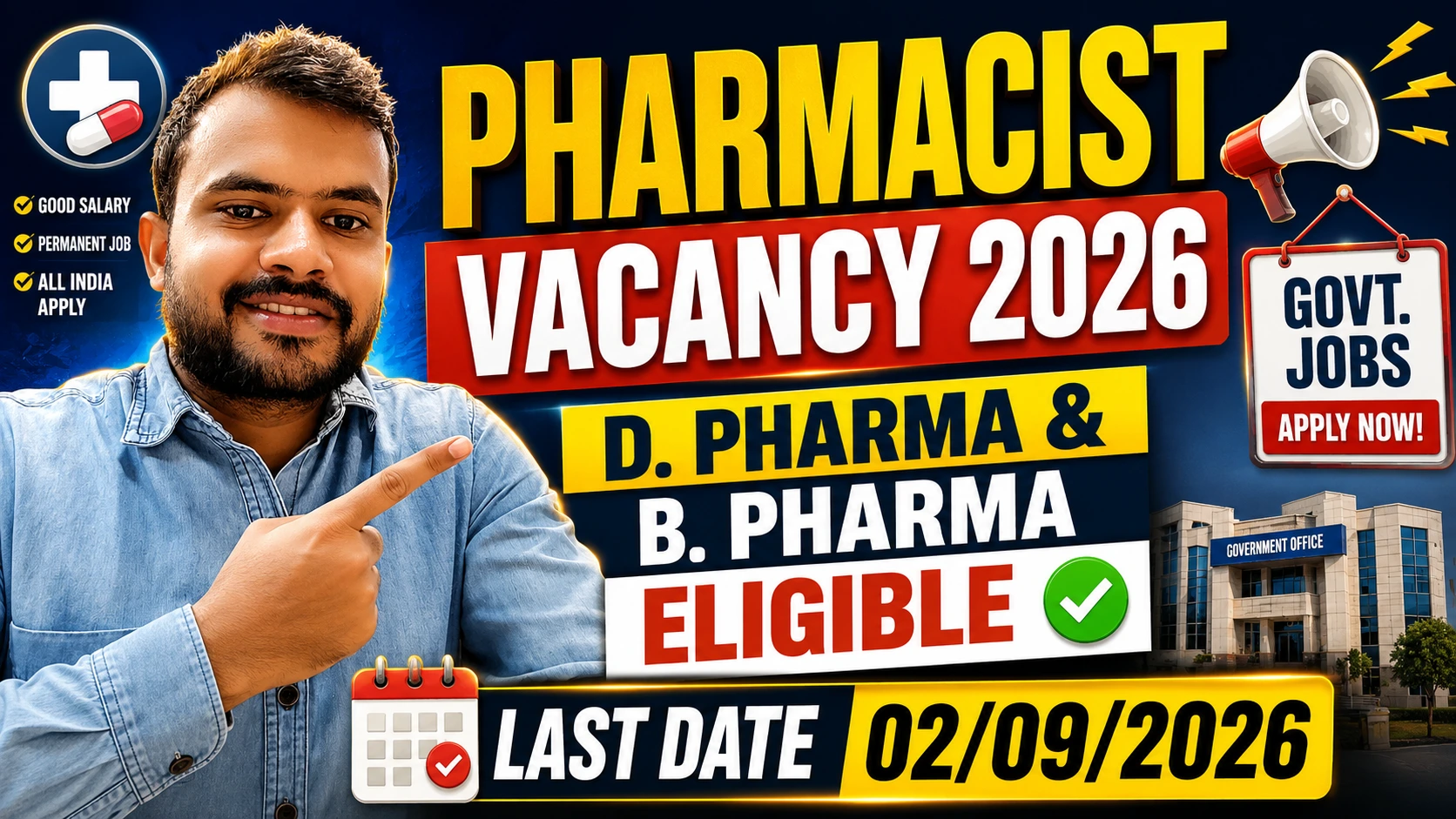 New Govt Pharmacist Vacancy 2026: Multiple Openings for D.Pharma & B.Pharma